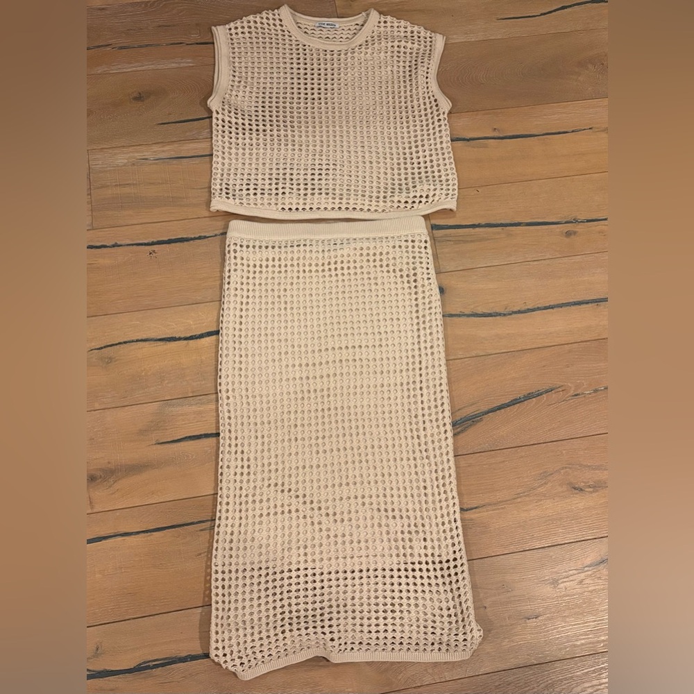 Steve Madden Beige Knit Skirt Set - tank top underneath shirt not included